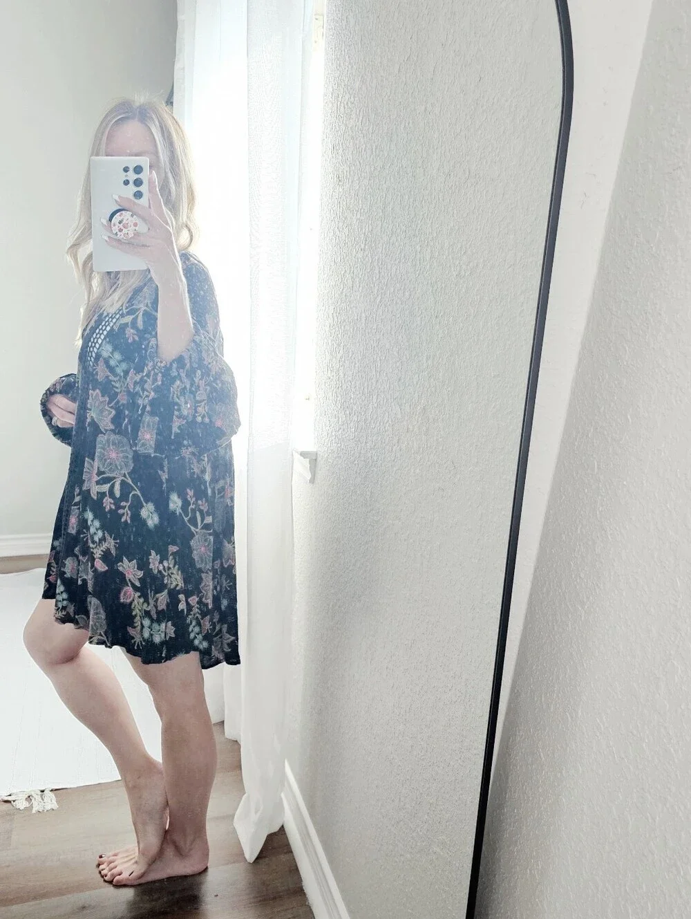 Free People Just The Two Of Us Top Tunic Dress Black Floral Botanical Women XS